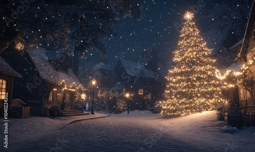 Enchanting Winter Village with Festive Lights