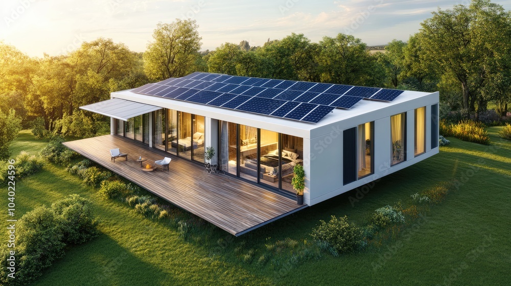 Modern Modular Home with Solar Panels Installed