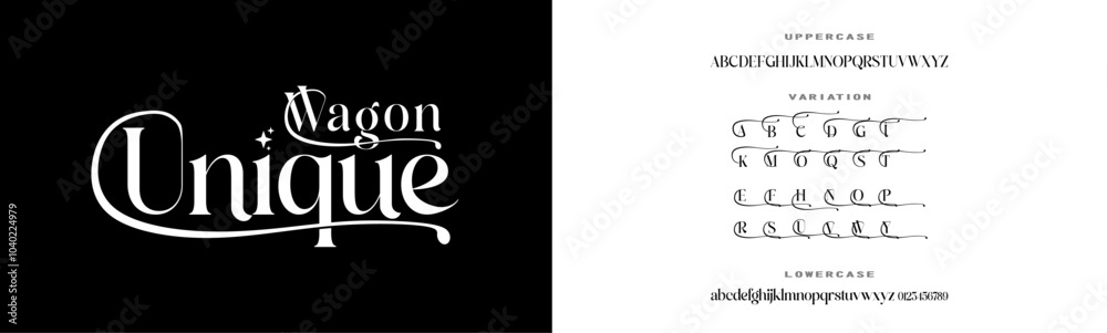 Wagon unique elegant Font Uppercase Lowercase and Number. Classic Lettering Minimal Fashion Designs. Typography modern serif fonts regular decorative vintage concept. vector illustration Wagon unique elegant Font Uppercase Lowercase and Number. Classic Lettering Minimal Fashion Designs. Typography modern serif fonts regular decorative vintage concept. vector illustration