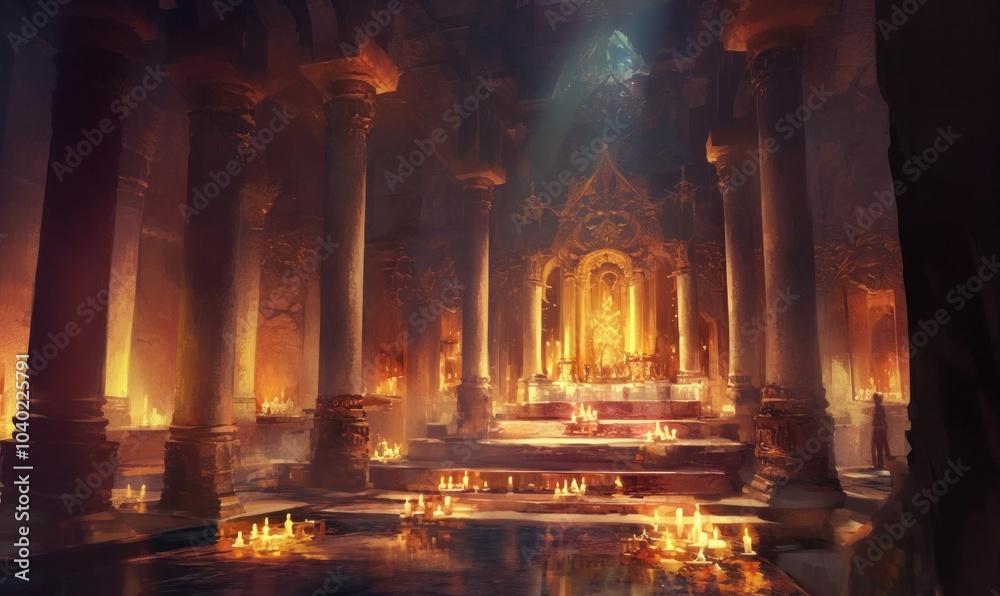 Ancient Temple Interior with Candlelight Ambiance Ancient Temple Interior with Candlelight Ambiance