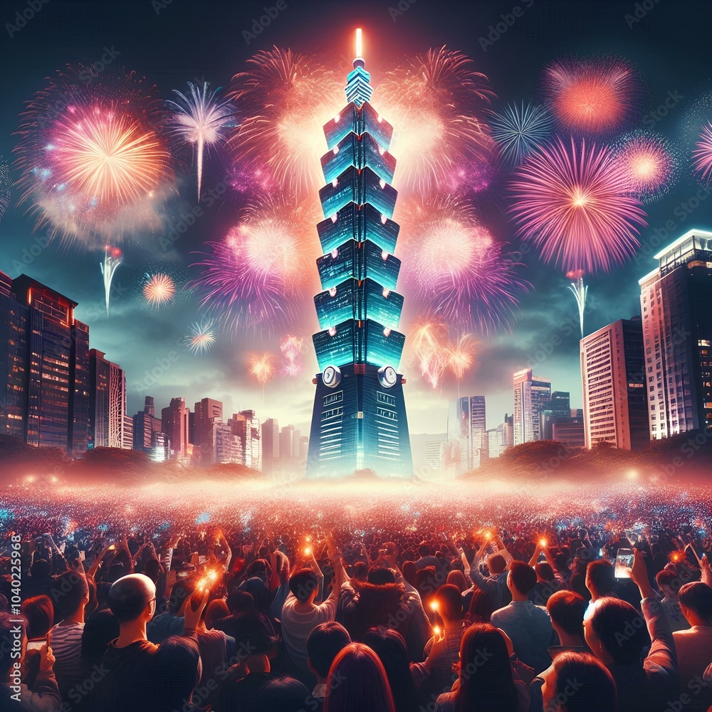 Obraz premium Taiwan with fireworks for New Year's Eve.