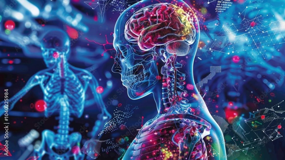 human anatomy with technological elements, medical research human anatomy with technological elements, medical research