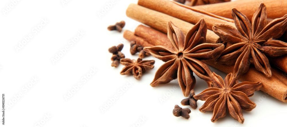 Close-up of Star Anise and Cinnamon Sticks on White Background
Close-up of Star Anise and Cinnamon Sticks on White Background