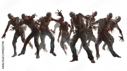 A horde of zombies on a white background