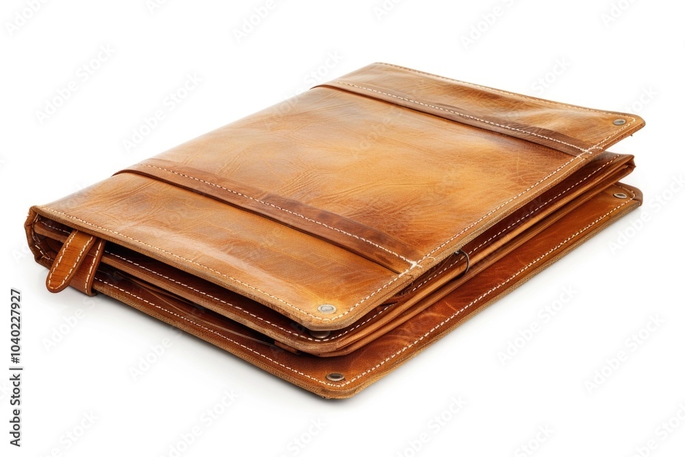 A close-up shot of a brown leather wallet lying on a white surface A close-up shot of a brown leather wallet lying on a white surface