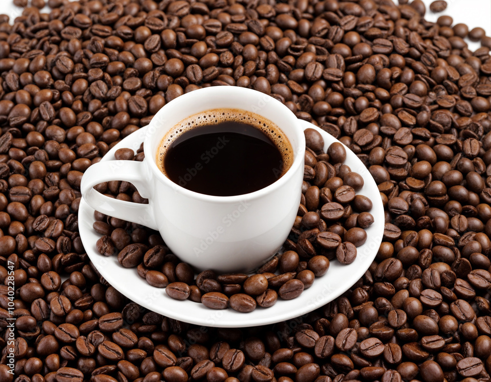 Coffee Mug and Grinded Coffee Beans Concept Photography Isolated on White Background Coffee Mug and Grinded Coffee Beans Concept Photography Isolated on White Background