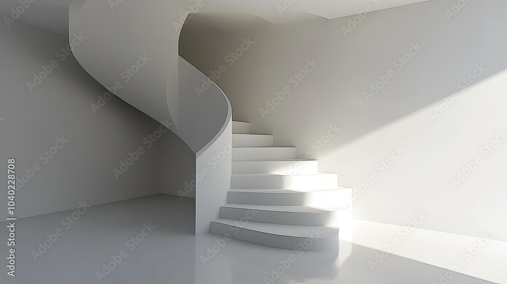 Obraz premium Minimalist modern staircase with sleek design and room for copy or branding
