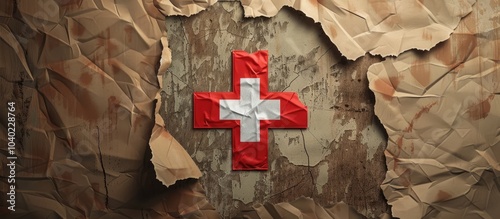 Conceptual emergency plan symbol on torn paper against a brown backdrop with copy space image