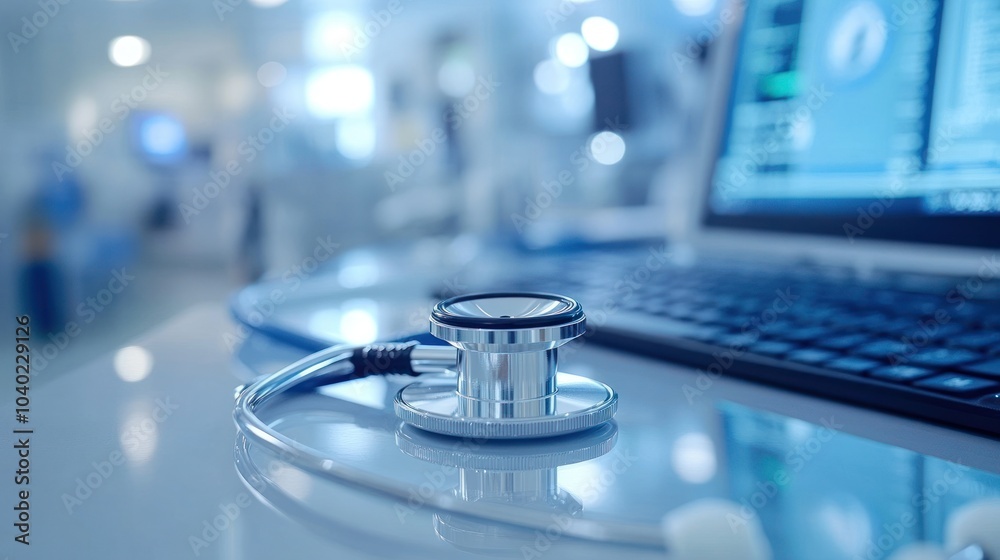 Stethoscope and Laptop in Medical Environment Stethoscope and Laptop in Medical Environment