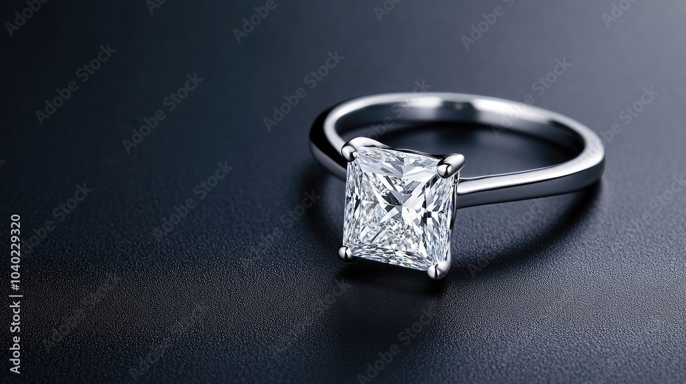 Elegant Princess Cut Diamond Ring on Black Surface Elegant Princess Cut Diamond Ring on Black Surface