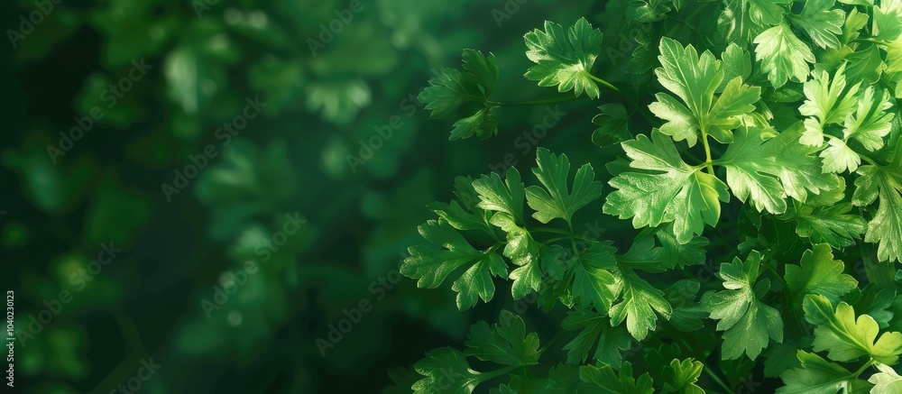 Fresh parsley on a green background with ample copy space image Fresh parsley on a green background with ample copy space image