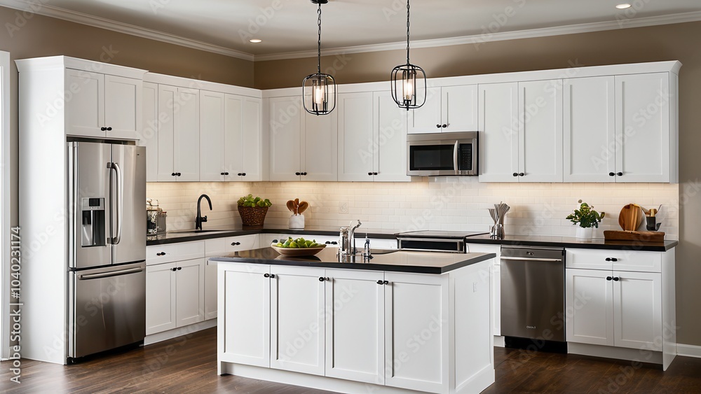 Sleek modern kitchen with white cabinets, wooden countertops, and a stainless steel range hood. Bright light through the window enhances the minimalist design. Sleek modern kitchen with white cabinets, wooden countertops, and a stainless steel range hood. Bright light through the window enhances the minimalist design.
