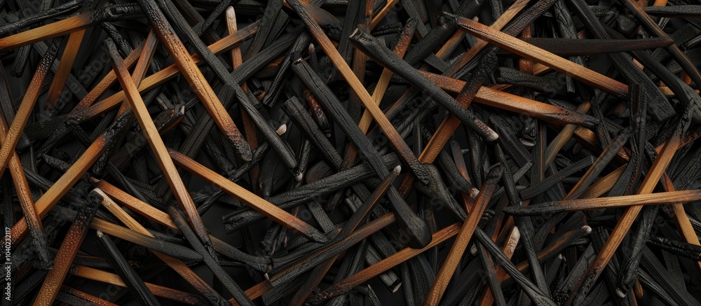 Scattered burnt wooden matches create a chaotic backdrop for a mockup copy space image Scattered burnt wooden matches create a chaotic backdrop for a mockup copy space image