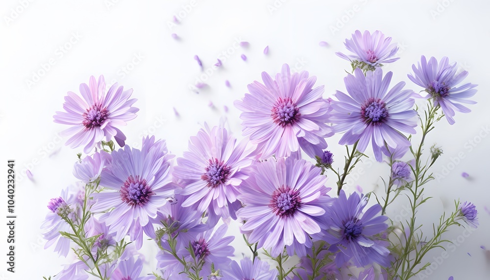 Obraz premium Cluster of Pink and Lavender Asters on White Background