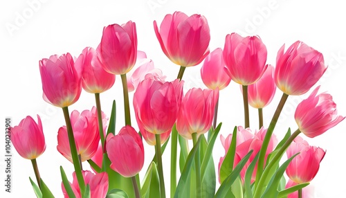 Cluster of Pink Tulips with Varying Heights on White Background