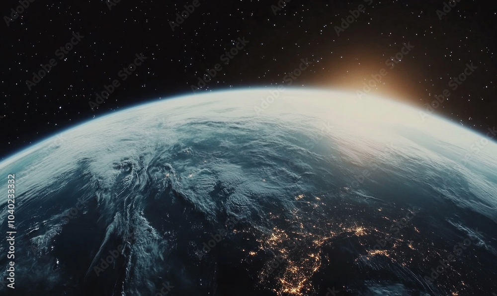 Obraz premium Earth from Space with Sunrise Over Horizon