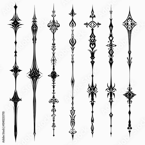 Gothic single line Divider Vector Art pack isolated on clean white background