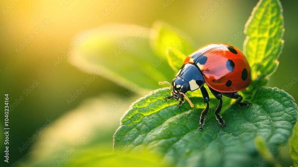 Naklejka premium Ladybug on a Leaf