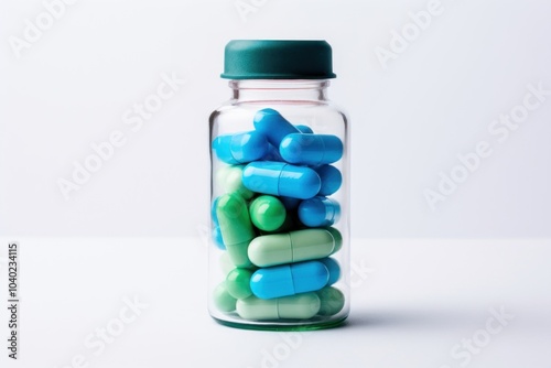 Capsule medicine bottle green pill.