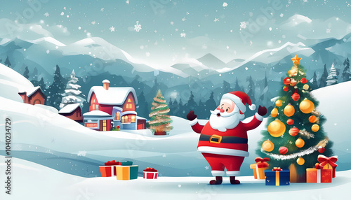 Christmas holiday background, Merry Christmas poster design small snow Christmas trees