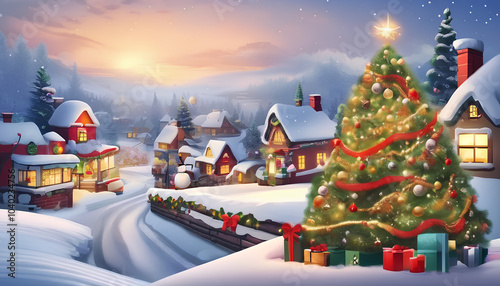 Christmas holiday background, Merry Christmas poster design small snow Christmas trees