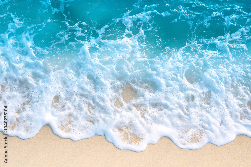 Obraz premium blue ocean waves crashing on sandy beach - summer background