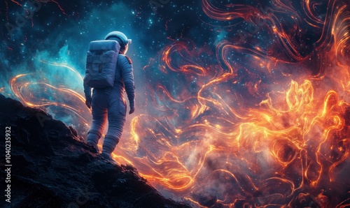 Astronaut Exploring Surreal Cosmic Landscape