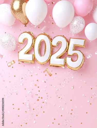 Happy New year 2025 gold number and balloons