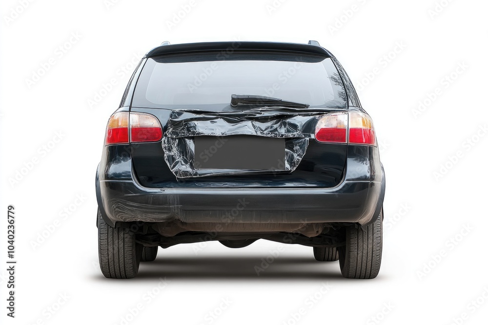 Naklejka premium A vehicle with a plastic bag attached to its rear, possibly for carrying goods or supplies