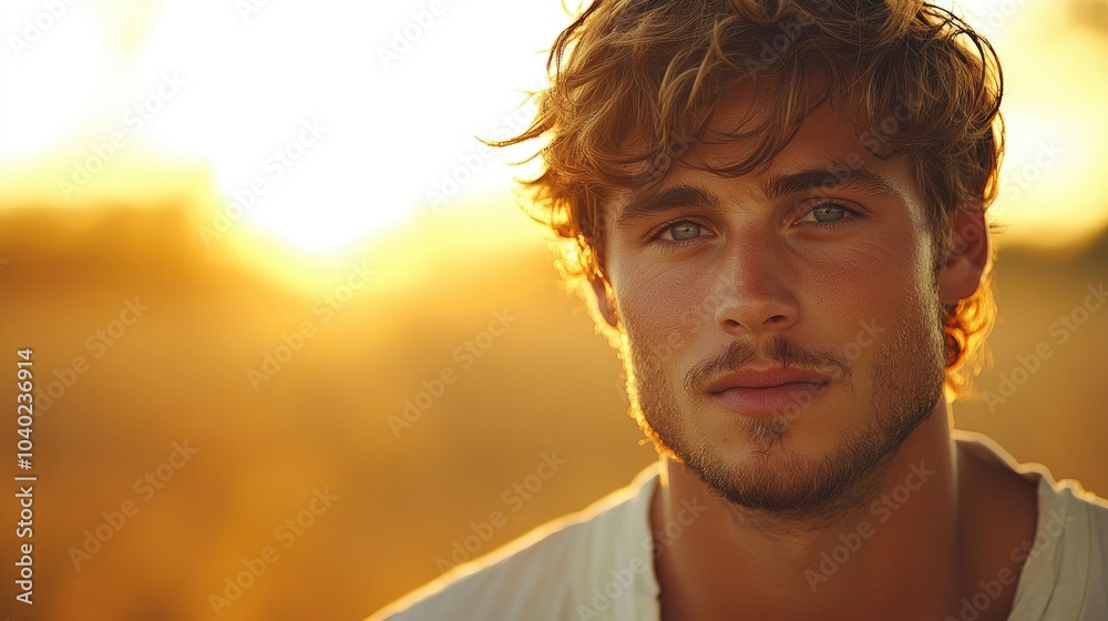 Close-up portrait of a young man in golden sunlight Close-up portrait of a young man in golden sunlight