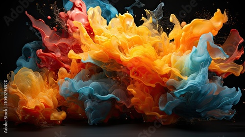 Abstract paint splashes in dynamic display