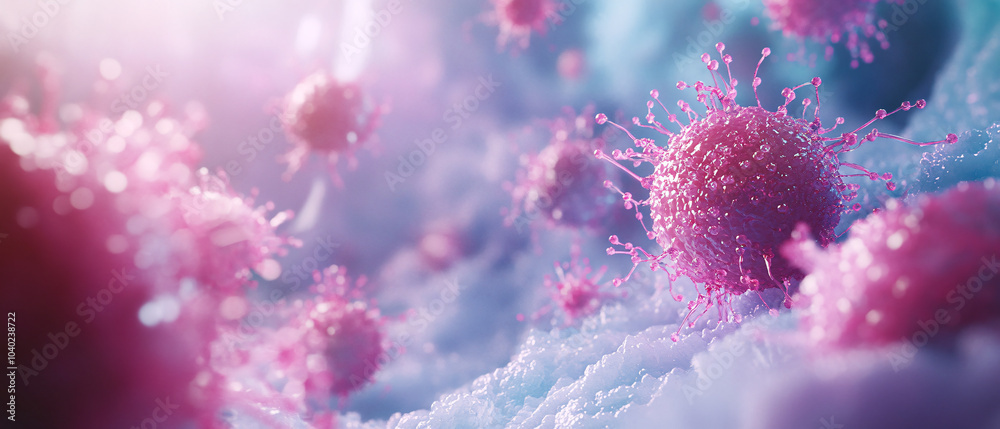 Fototapeta premium Microscopic View of Pink Cancer Cells in a Cluster