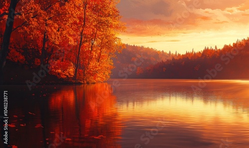 Stunning Sunset Over Autumn Lake Landscape