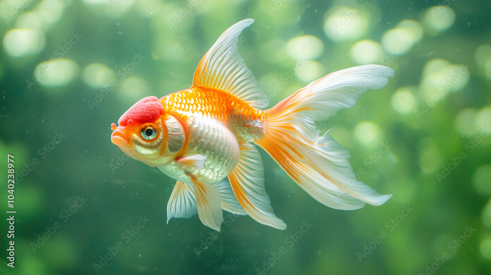 A stunning close-up of an Oranda goldfish in a crystal-clear fish tank, emphasizing its bright colors and charming personality, creating a captivating scene for fish enthusiasts. p A stunning close-up of an Oranda goldfish in a crystal-clear fish tank, emphasizing its bright colors and charming personality, creating a captivating scene for fish enthusiasts. p