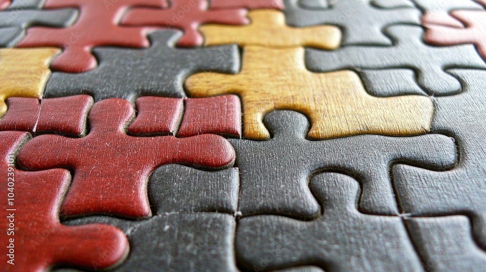 Close-up view of colorful jigsaw puzzle pieces on a surface Close-up view of colorful jigsaw puzzle pieces on a surface