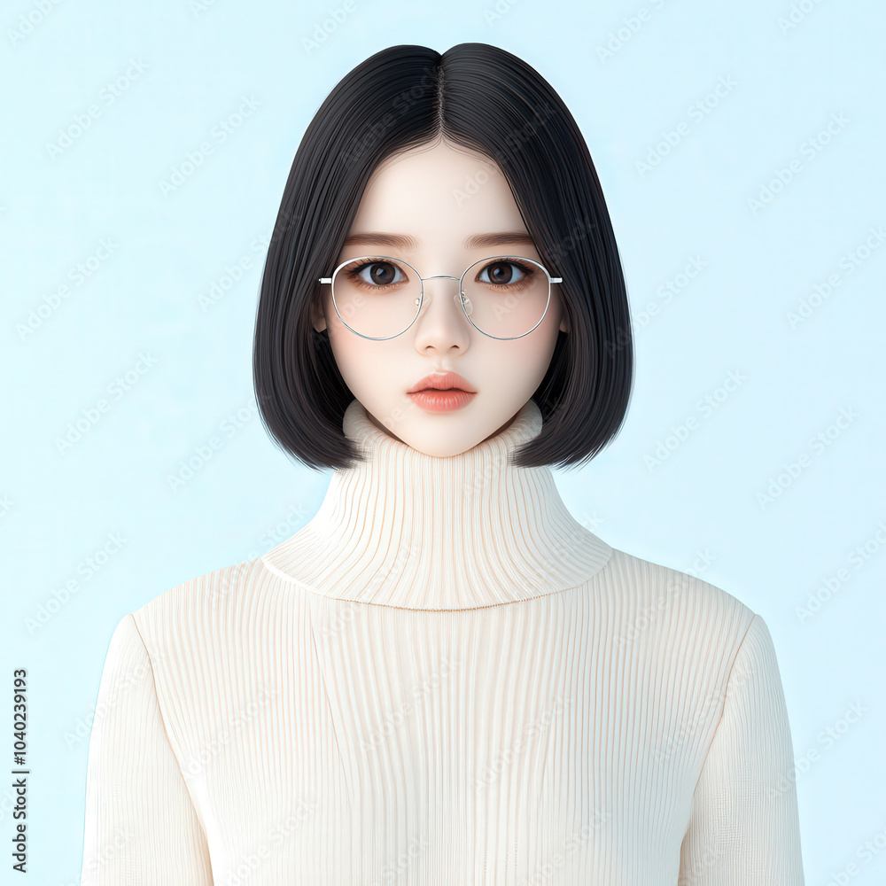 Digital human design of a short-haired female teacher and broadcaster, wearing glasses, set against a clean, solid white background, exuding professionalism and approachability. Digital human design of a short-haired female teacher and broadcaster, wearing glasses, set against a clean, solid white background, exuding professionalism and approachability.