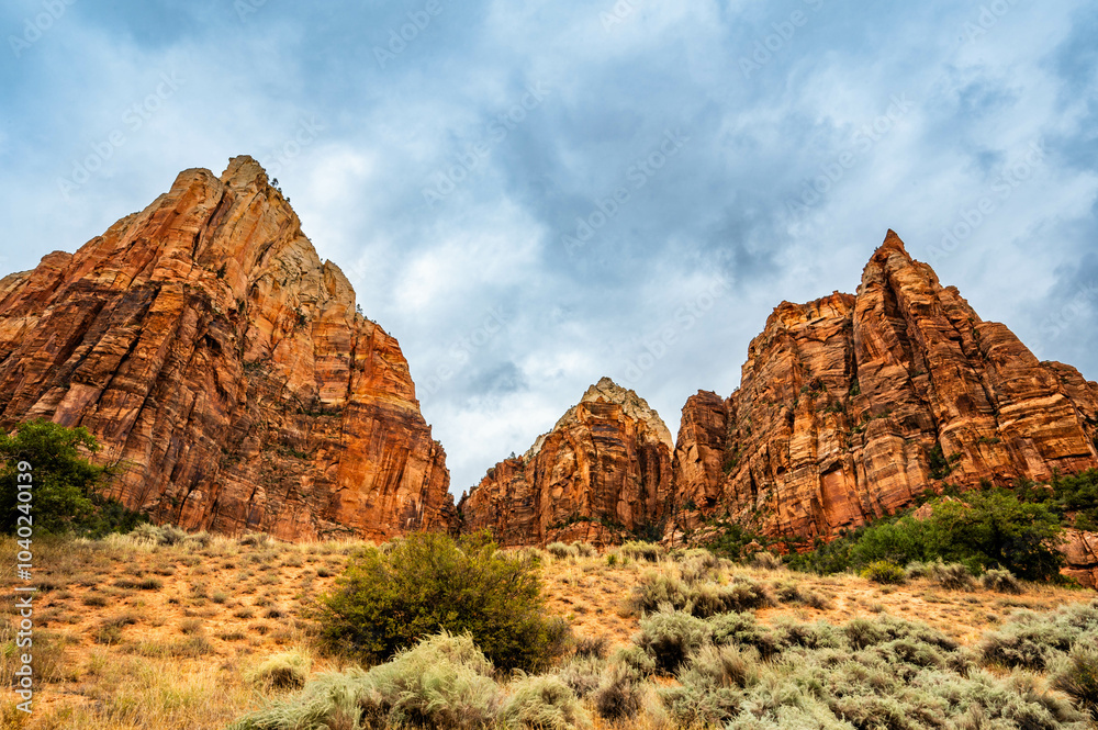Zion National Park's beautiful rock formations while hiking the Zion National Park's beautiful rock formations while hiking the