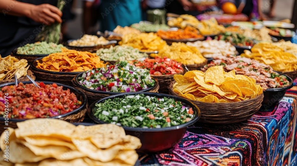 Top view of street festival foods like tacos and nachos, displayed with ample space for copy Top view of street festival foods like tacos and nachos, displayed with ample space for copy