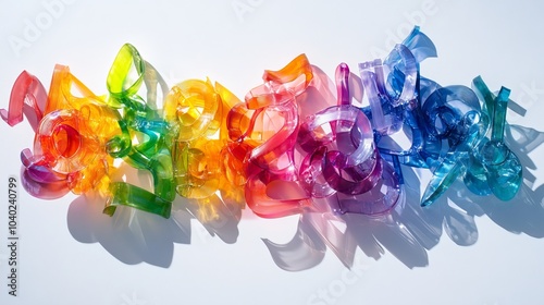 Vibrant, colorful inscription crafted from clear plastic, capturing attention from above with its luminous design.