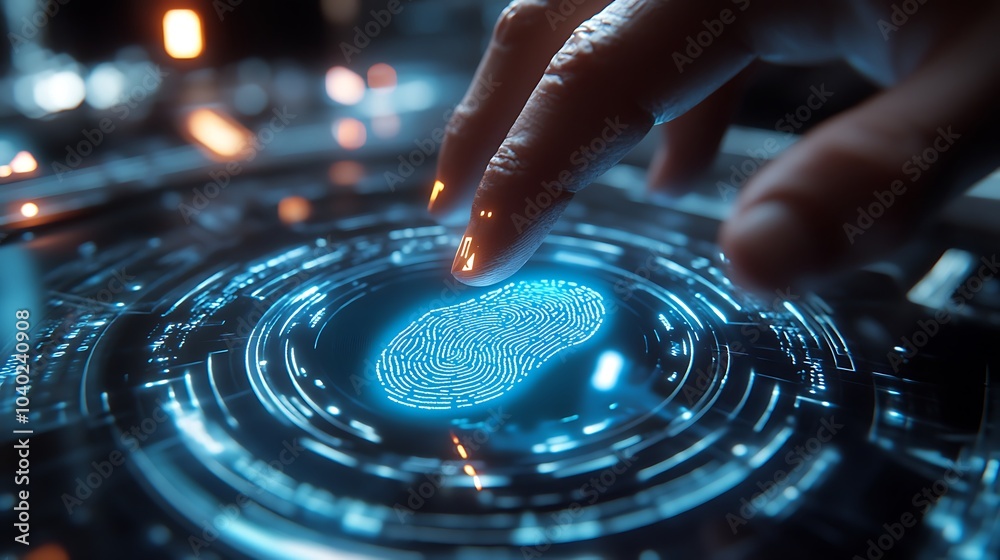 A high-tech fingerprint scanner used for employee time tracking, holographic biometric data and clock-in confirmation, sleek device with metallic finish, office environment with bright ambient light, A high-tech fingerprint scanner used for employee time tracking, holographic biometric data and clock-in confirmation, sleek device with metallic finish, office environment with bright ambient light,