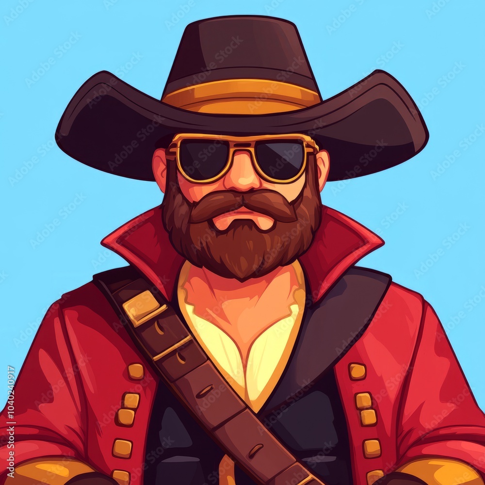 A stylized pirate character with sunglasses and a hat, exuding confidence. A stylized pirate character with sunglasses and a hat, exuding confidence.