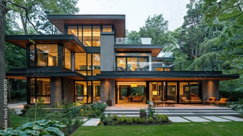 Modern house exterior with clean lines and large windows
