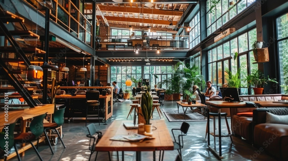 Naklejka premium Modern co-working space with digital collaboration tools