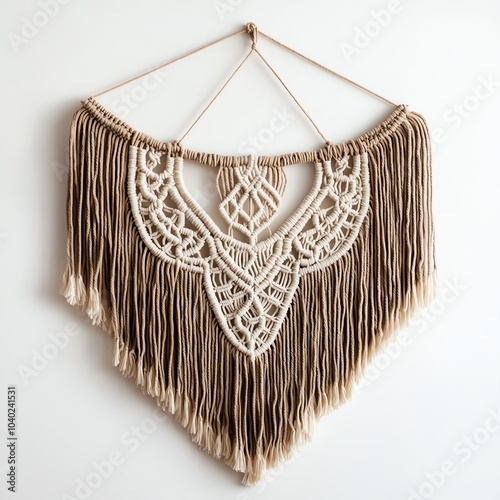 Bohemian macrame wall hanging on white isolated background. photo