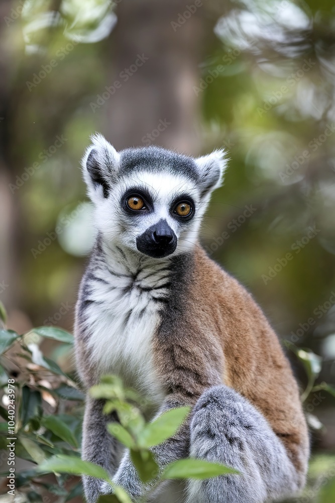 A close-up portrait of a ring-tailed lemur with large eyes and a furry gray face A close-up portrait of a ring-tailed lemur with large eyes and a furry gray face