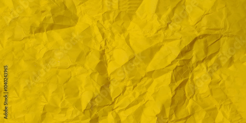 Colorful yellow crumpled paper texture. Rough grunge old blank. Colored background. Design blank. Pure or mostly pure yellow. Vector illustration