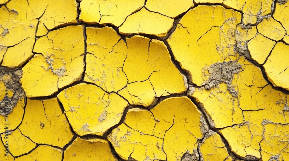 A detailed view of a cracked and worn-out yellow surface, suitable for use in illustrations or designs where texture is important A detailed view of a cracked and worn-out yellow surface, suitable for use in illustrations or designs where texture is important