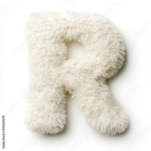 A fluffy, textured letter "R" in white, designed for decorative purposes.