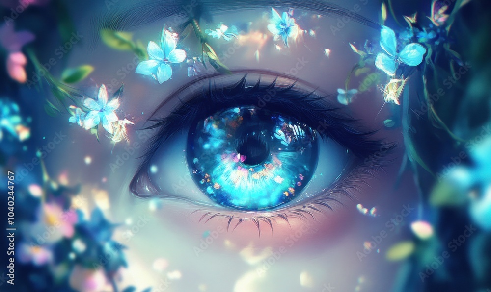 Mystical Eye with Floral Glow under Moonlight
