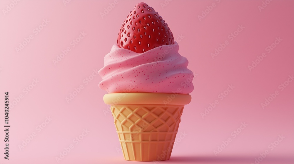 strawberrie ice cream isolated on pink background